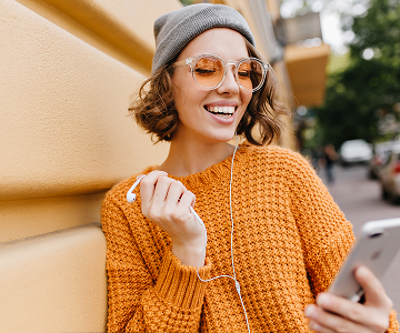 girl in orange sweater